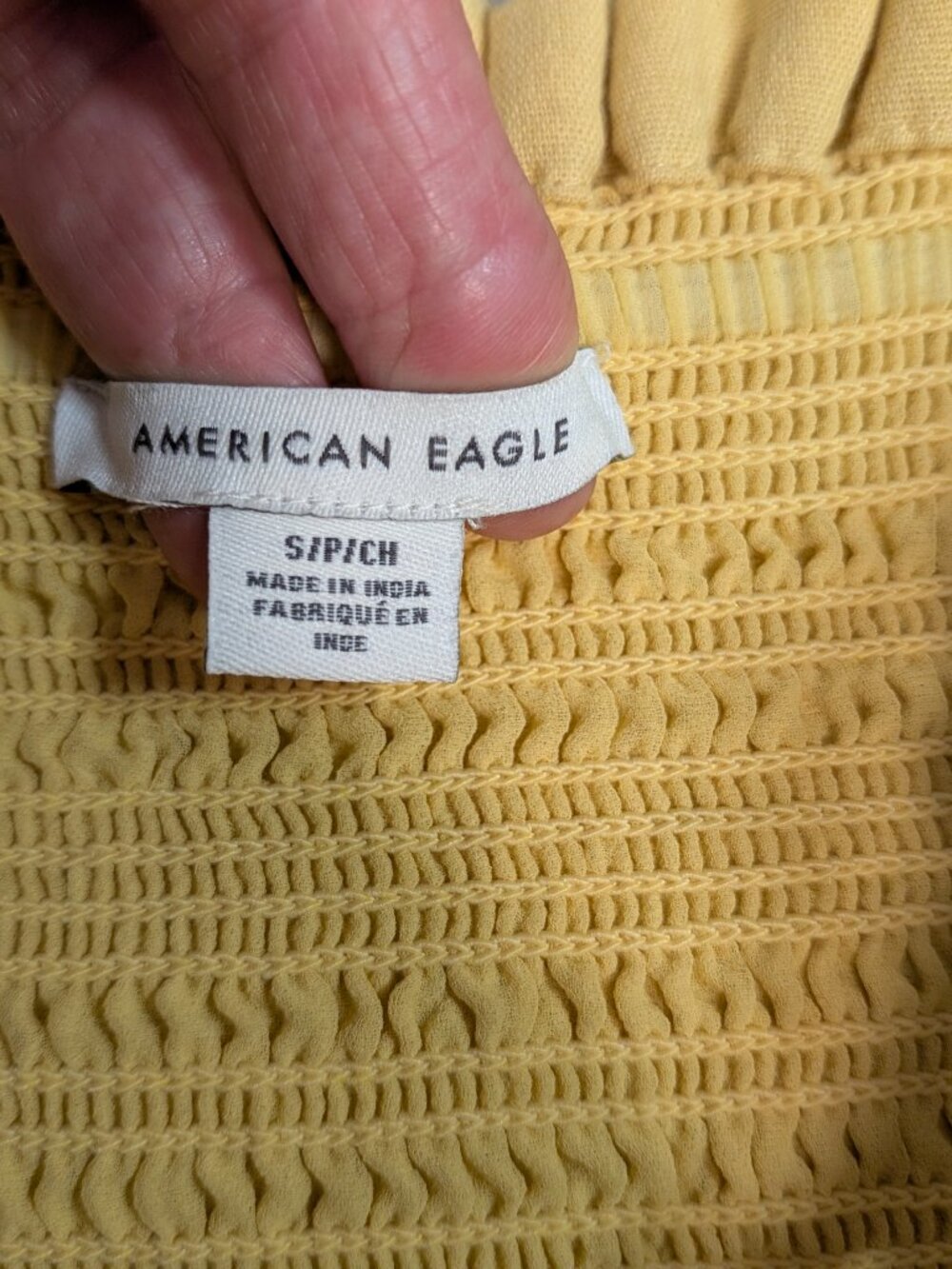 American Eagle Smocked Cotton Linen Ruffle Mini Dress Yellow S Cottagecore EUC - Picture 8 of 12